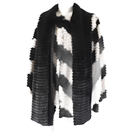 Fendi-Veste sans col en soie de vison Fendi noire beige-Noir,Beige