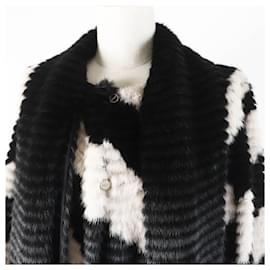 Fendi-Veste sans col en soie de vison Fendi noire beige-Noir,Beige