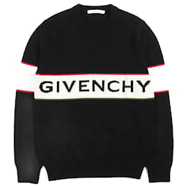 Givenchy-Givenchy Wool Logo Crew Neck Sweater S-Black,Red,Cream