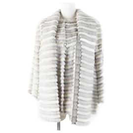 Fendi-Veste en soie de vison Fendi sans col grise-Marron,Blanc