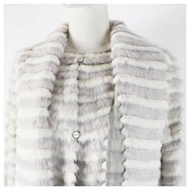 Fendi-Veste en soie de vison Fendi sans col grise-Marron,Blanc