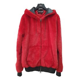 Veste bomber à capuche zippée en fourrure d'agneau TOM FORD Taille S Rouge