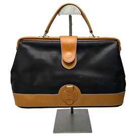 Bolsa de couro vintage Courreges marrom preto Preto