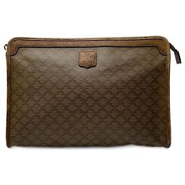 Céline Vintage Celine Paris Triomphe Monogram Clutch Beige Brown Golden
