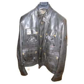 Belstaff Short Leather Jacket Black Gold Coating Black