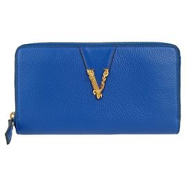 Versace Virtus Round Long Wallet Blue