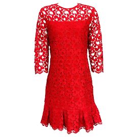 Rotes Spitzenrüschenkleid von Anne Fontaine Rot