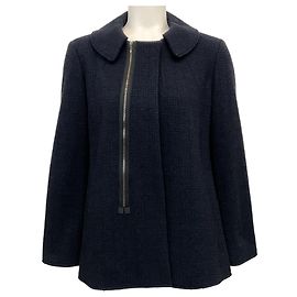 Marni Navy Blue Wool Plaid Jacket with Zipper Detail Navy blue