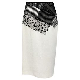 Saia midi de renda branca / preta Nina Ricci Branco