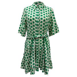 Abito mini camicia stampato Beata arricciato in cotone verde di Diane von Furstenberg Verde
