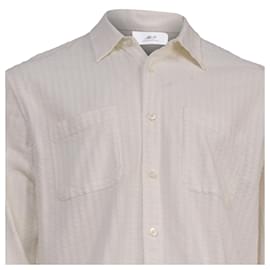 Autre Marque- Mr. P. Textured Long Sleeve Shirt in White Cotton-White,Cream