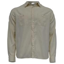 Autre Marque- Mr. P. Buttoned Long Sleeve Shirt with Pockets in Ivory Cotton-White,Cream