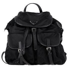Prada Re-Nylon Vela Medium Backpack in Black Nylon Black
