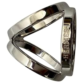 Hermès-Anneau de foulard Trio Hermès en métal argenté-Argenté,Métallisé