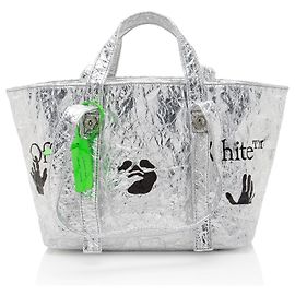 Off White Off-White Metallic Leather Commercial Hand Off Tote Silber Metallisch