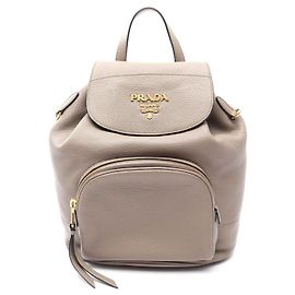 Prada VIT DAINO Leather Backpack Brown Beige