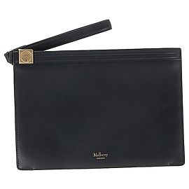 Mulberry Tree Logo Zipped Clutch Bag in Black Leather Black