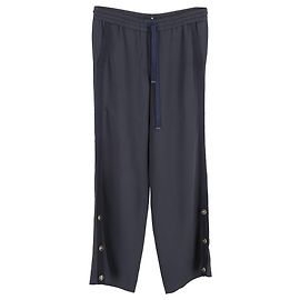 Etro Artemis Drawstring Button Detail Trousers in Navy Blue Viscose Blue Navy blue