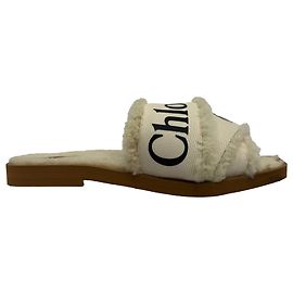 Chloé Woody Slides in tela bianca e pelliccia shearling Bianco