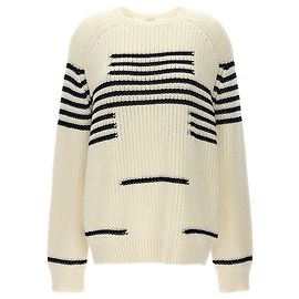 Gestreifter Wollmischpullover Loewe Weiß Roh