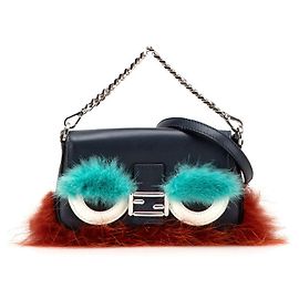 Bolsa Fendi Bag Bugs Monster Microbucket de couro e pelúcia 2 em 1 Preto