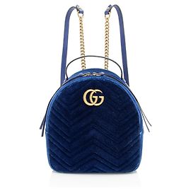 Gucci Matelassé Samt GG Marmont Rucksack Blau