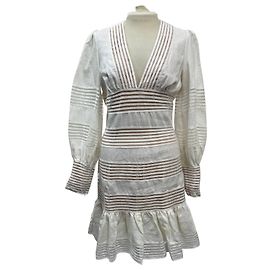 Robe Mini en Lin Blanc avec Finition en Crochet Zimmermann Blanc Écru