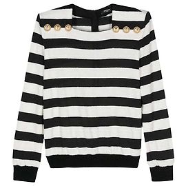 Gestreiftes Jersey-Top von Balmain Schwarz