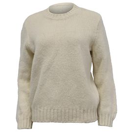 Apc A.P.C. Strickpullover aus cremefarbener Wolle mit Rundhalsausschnitt Weiß Roh