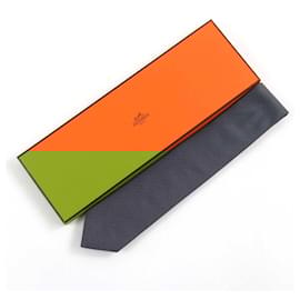 Hermès-Hermes Silk H Puzzle Logo Tie Navy-Blue,Navy blue