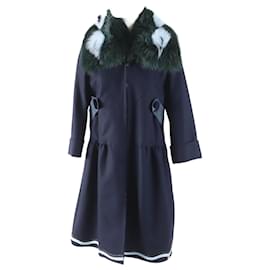 Fendi-Manteau en laine cachemire avec fourrure de renard Fendi bleu marine 40-Bleu,Bleu Marine
