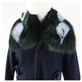 Fendi-Manteau en laine cachemire avec fourrure de renard Fendi bleu marine 40-Bleu,Bleu Marine