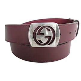 Gucci-Cinto de couro e metal masculino Gucci-Prata,Bordeaux