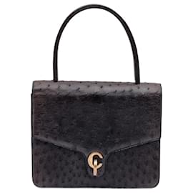 Dior-Christian Dior Diorever Rare Vintage Ostrich Top Handle Handbag-Black