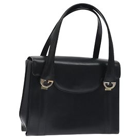 Bolsa de mão GUCCI de couro preto e dourado Auth ep9297 Preto Dourado
