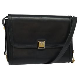 Bolsa de Ombro GUCCI em Couro Preto Dourado Auth ep9209 Preto Dourado