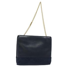 Bolsa de ombro com corrente Salvatore Ferragamo em couro azul marinho e dourado Auth 125711 Dourado Azul marinho
