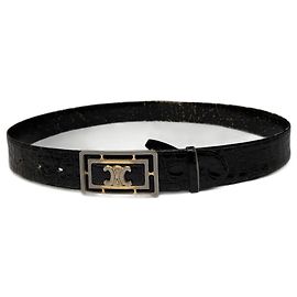 Céline Cinto de couro de crocodilo vintage Celine Paris marrom Marrom