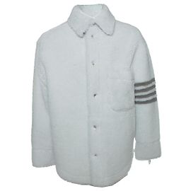 Thom Browne, 4 bar stripe shearling jacket White