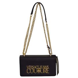 Bolsa de ombro em PU Saffiano preto com corrente dourada Versace Jeans Couture Preto