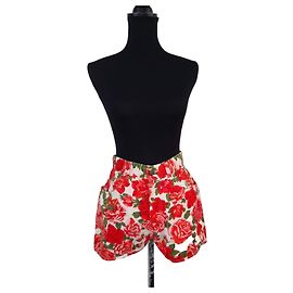 Vintage 80er Moschino Jeans Shorts mit Rosen Rot Mehrfarben
