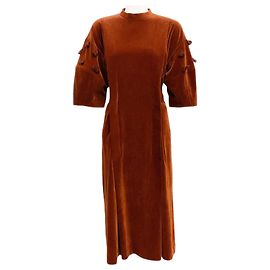 Muveil Brown Cord-Ripp-Puffärmelkleid Braun