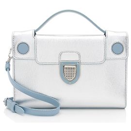 Dior Diorever em couro de bezerro metálico com alça superior Azul
