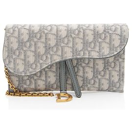Pochette Saddle Small Oblique Dior avec chaîne Gris