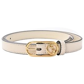 Ceinture Gucci avec G entrelacé rond en cuir blanc Blanc Écru