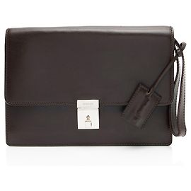 Pochette in pelle vintage Gucci con lucchetto Marrone