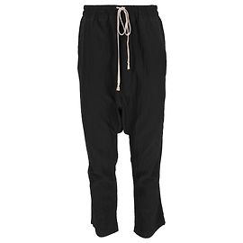 Rick Owens Naska Drawstring Drop-Crotch Pants in Black Silk Black