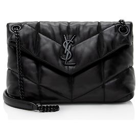 Saint Laurent Lambskin Monogram Puffer LouLou Small Shoulder Bag Noir