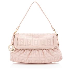 Bolsa Chef Small em couro de bezerro perfurado FF da Fendi Rosa