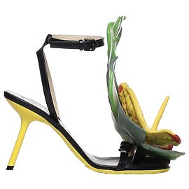 Loewe Petal Monstera Leather Sandals Black